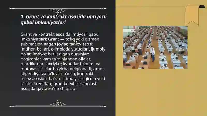 Grant va kontrakt asosida imtiyozli qabul imkoniyatlari 3