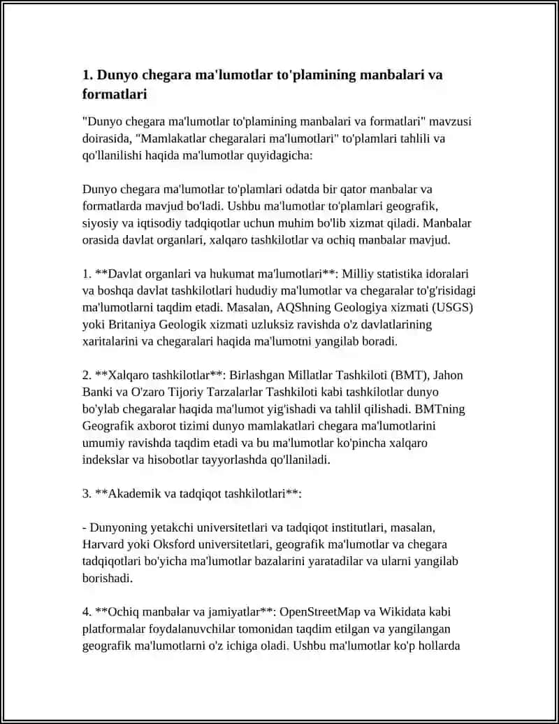 WORLD BORDERS DATASET (MAMLAKATLAR CHEGARALARI MA'LUMOTLARI) TAHLILI VA QO'LLANILISHI 3
