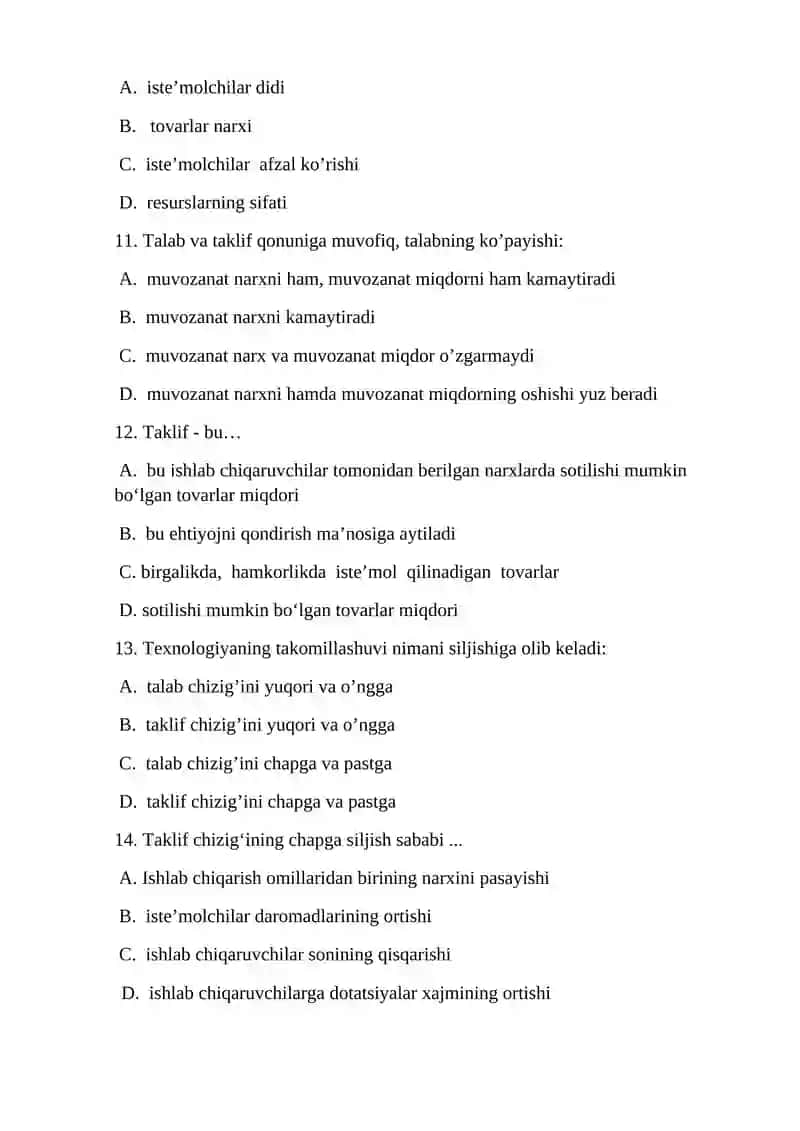 Mikroiqtisodiyot fanidan bilimlarni mustahkamlovchi test savollari 3