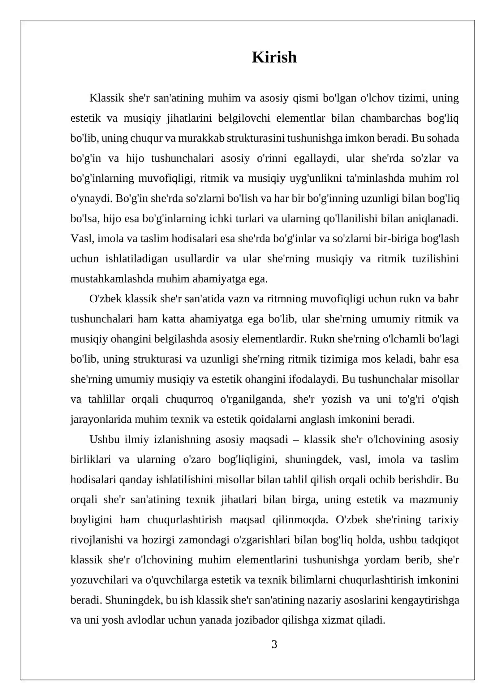 KLASSIK SHERLARNING ASOSIY BIRLIKLARI. BO'G'IN VA HIJO TUSHUNCHALARI. VASL, IMOLA VA TASLIM HODISALARI. RUKN VA BAHR VA BOSHQA TUSHUNCHALARNI TAHLIL QILISH, MISOLLAR ASOSIDA SHARHLASH 3