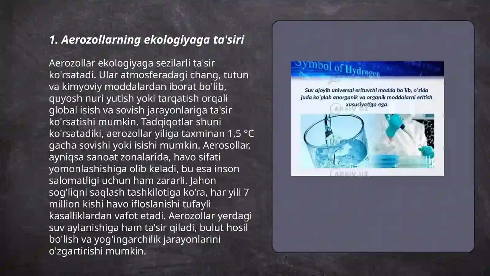 Aerozollarning ekologiyaga ta'siri va uni ishlab chiqarishdagi ahamiyati 3