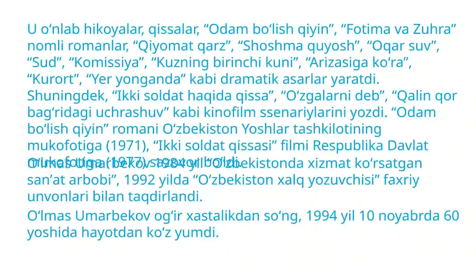 Oʻlmas Umarbekovning Yoz yomgʻiri qissasi tahlili 3
