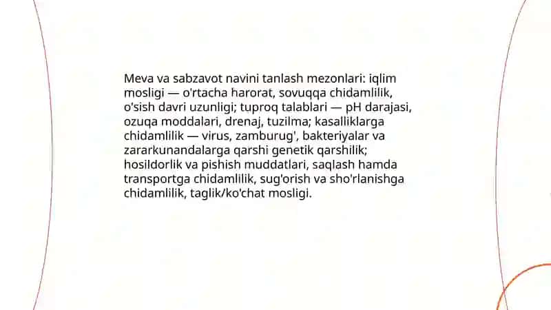 Meva sabzavotlarni navini tanlash va pishish bosqichlarini oʻrganish 3
