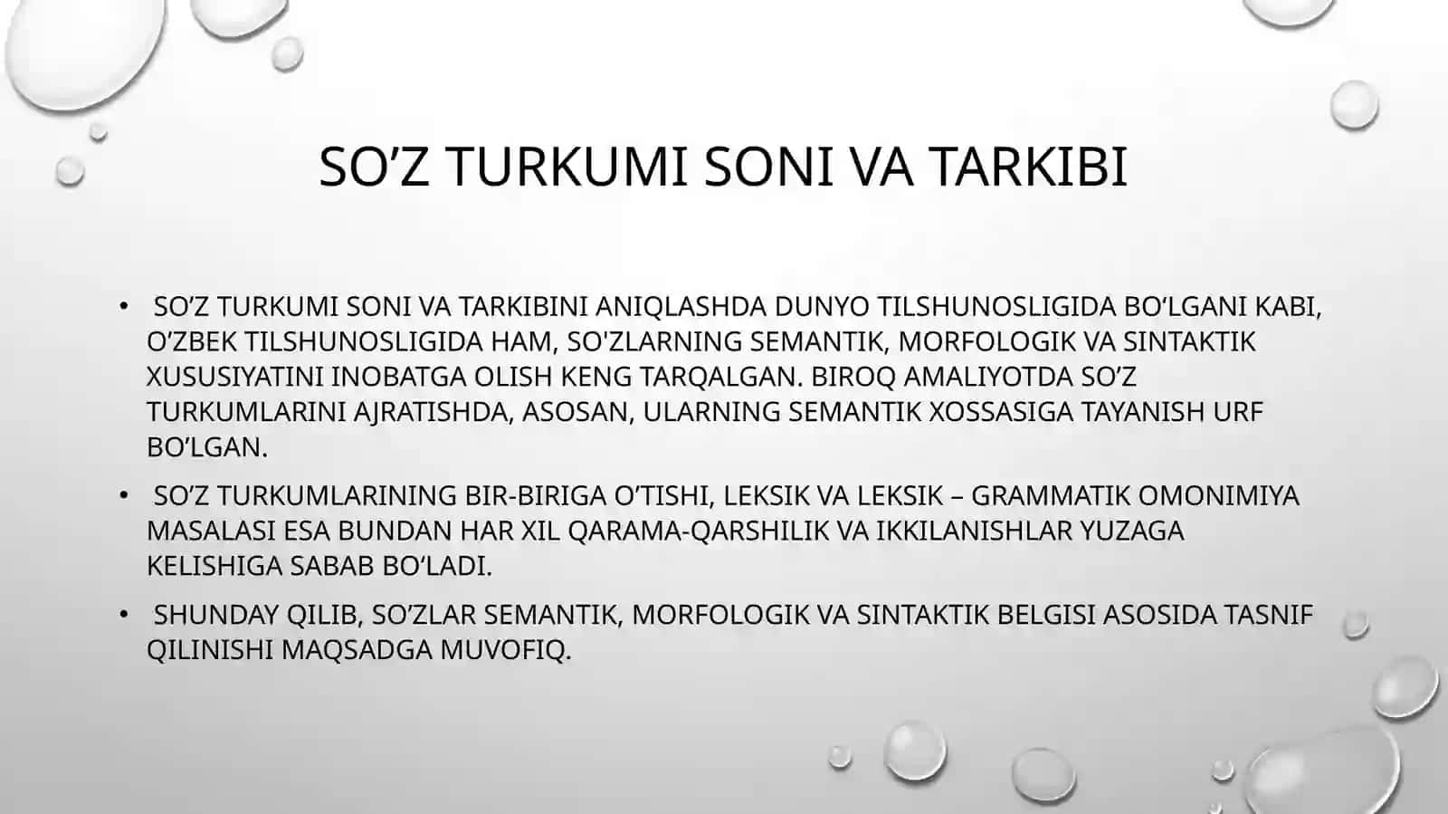 so'zning grammatik ma’nolari va so’z turkumlari tasnifi bo’yicha mashqlar bajarish 3