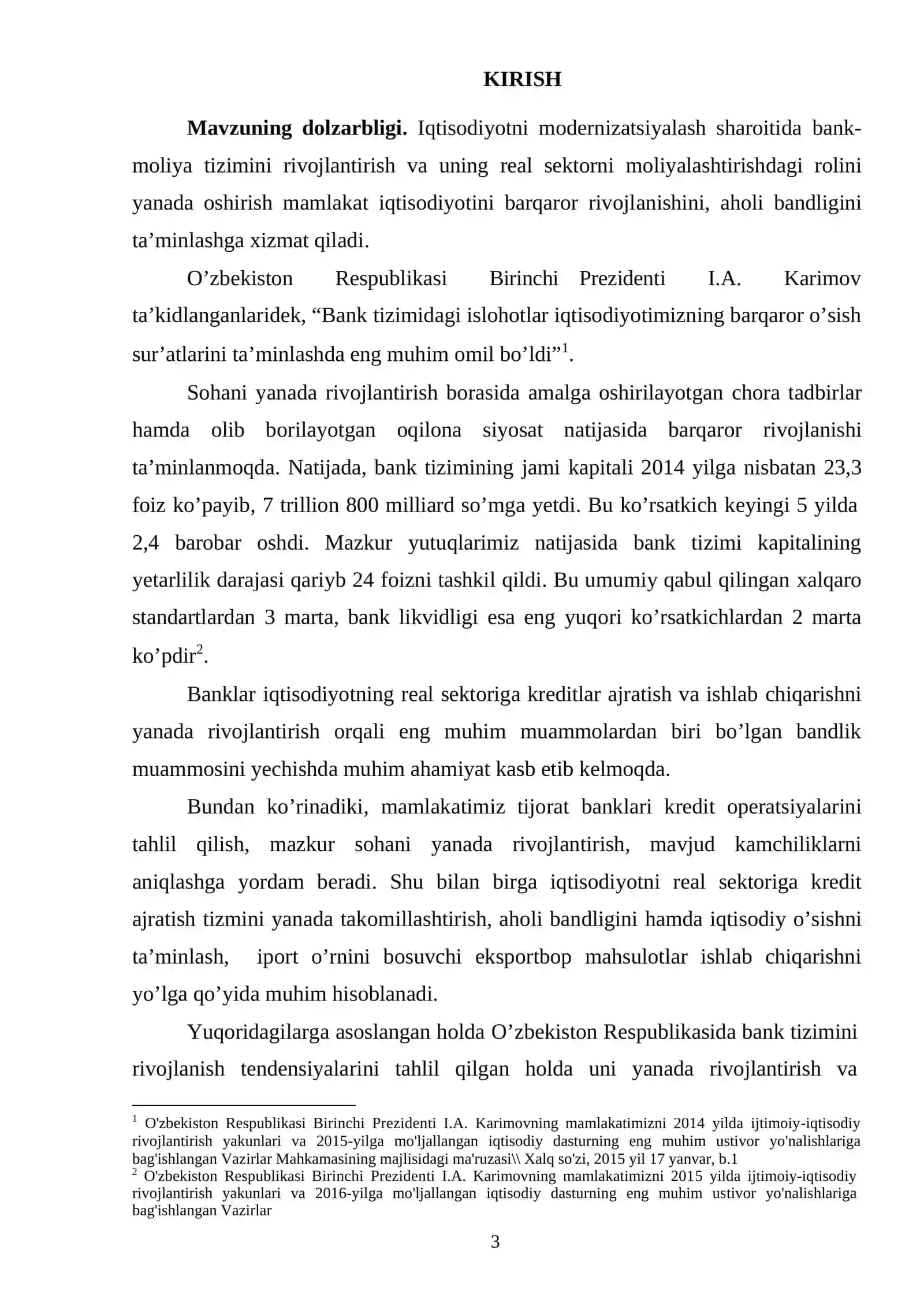 O`ZBEKISTON RESPUBLIKASIDA BANK TIZIMINI RIVOJLANTIRISH YO'LLARI 3