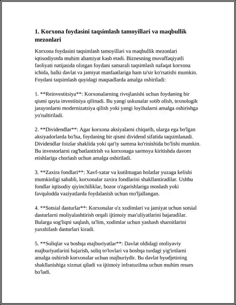 KORXONA FOYDASI TAQSIMLANISHI VA ISHLATILISHI 3