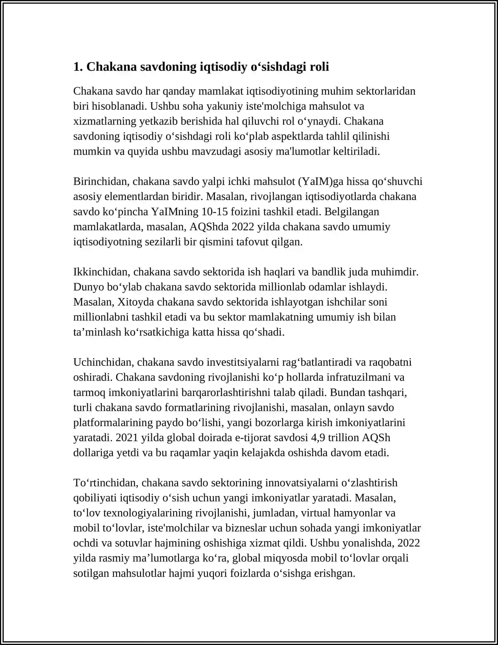 CHAKANA SAVDO, SAVDONING IQTISODIY O‘SISHGA, ISHLAB CHIQARISH VA ISTE’MOLGA TA’SIRI 3