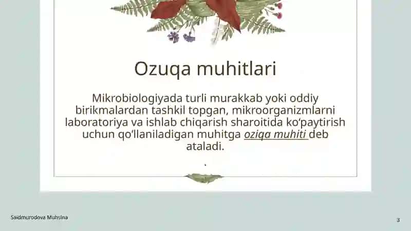 Ozuqa muhitlar va ularni tayyorlash 3