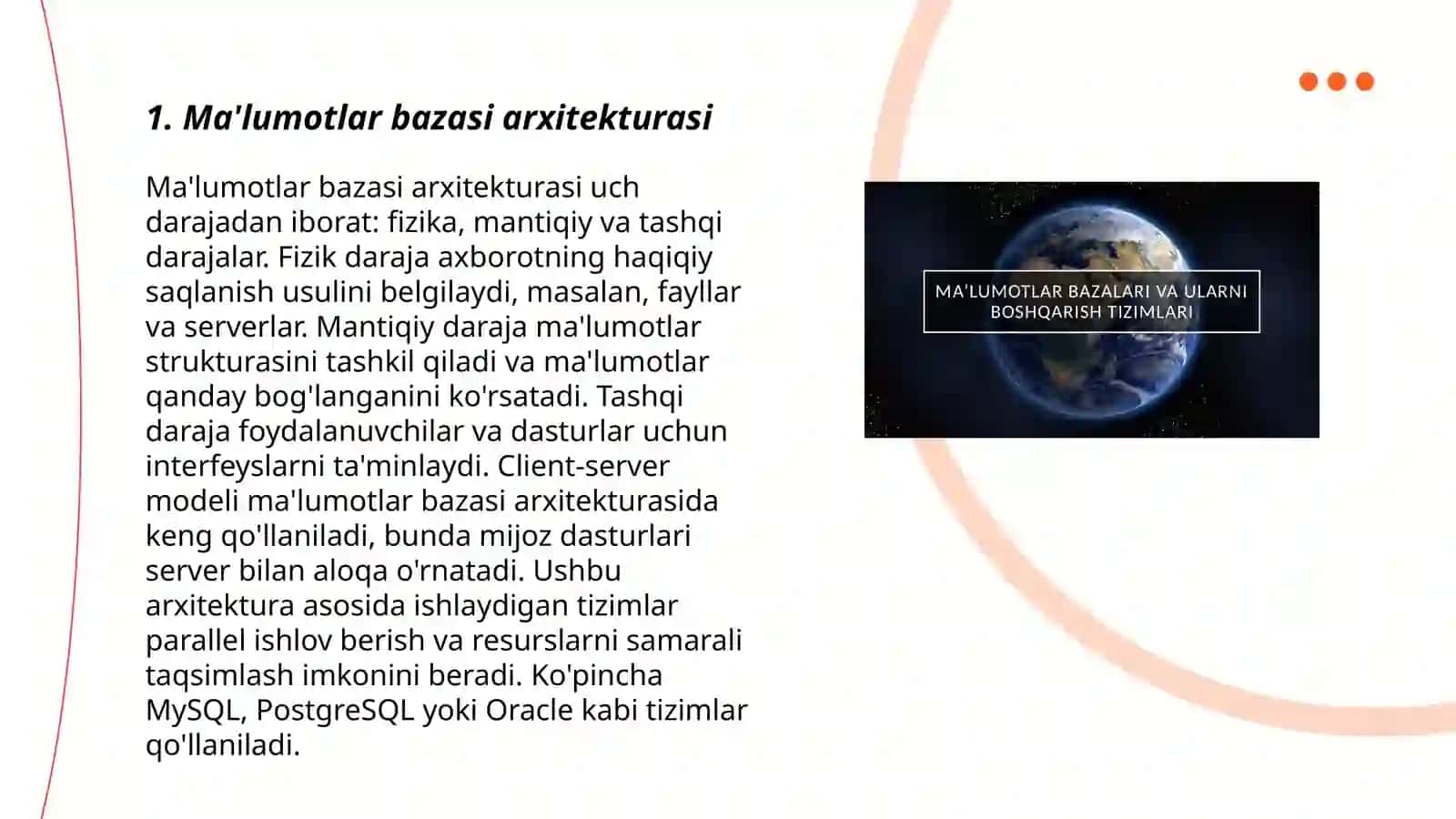 Ma'lumotlar bazasini boshqarish tizimlari 3