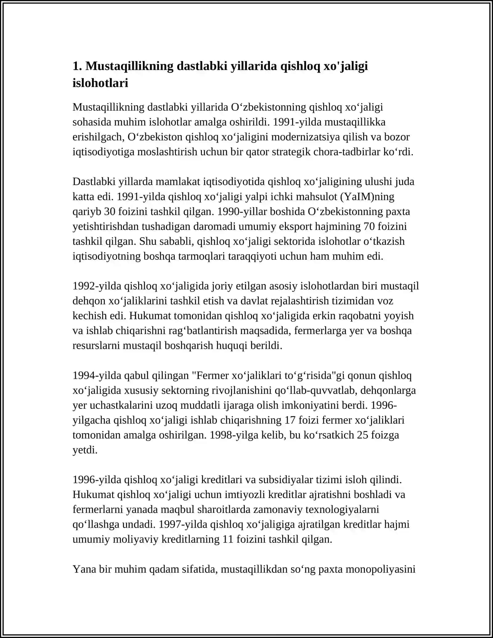 MUSTAQILIK YILARIDA QISHLOQ VA SA’NOAT SOHASIDA O’ZGARISHLAR 3