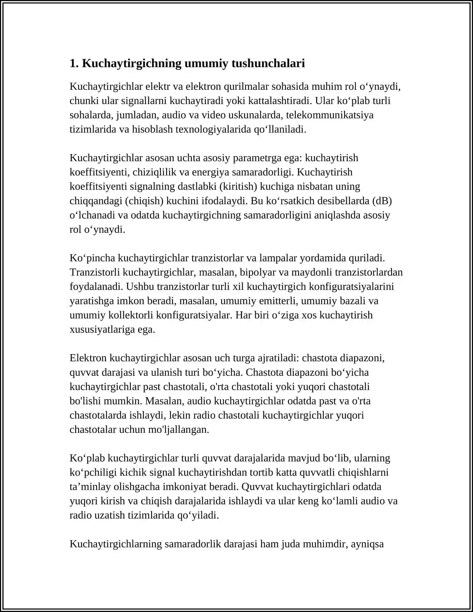 ANALOG KUCHAYTIRGICH QURILMALARNING ASOSIY XUSUSIYATLARI 3