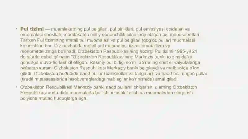 O'zbekiston Respublikasi pul tizimi va uning elementlari 3