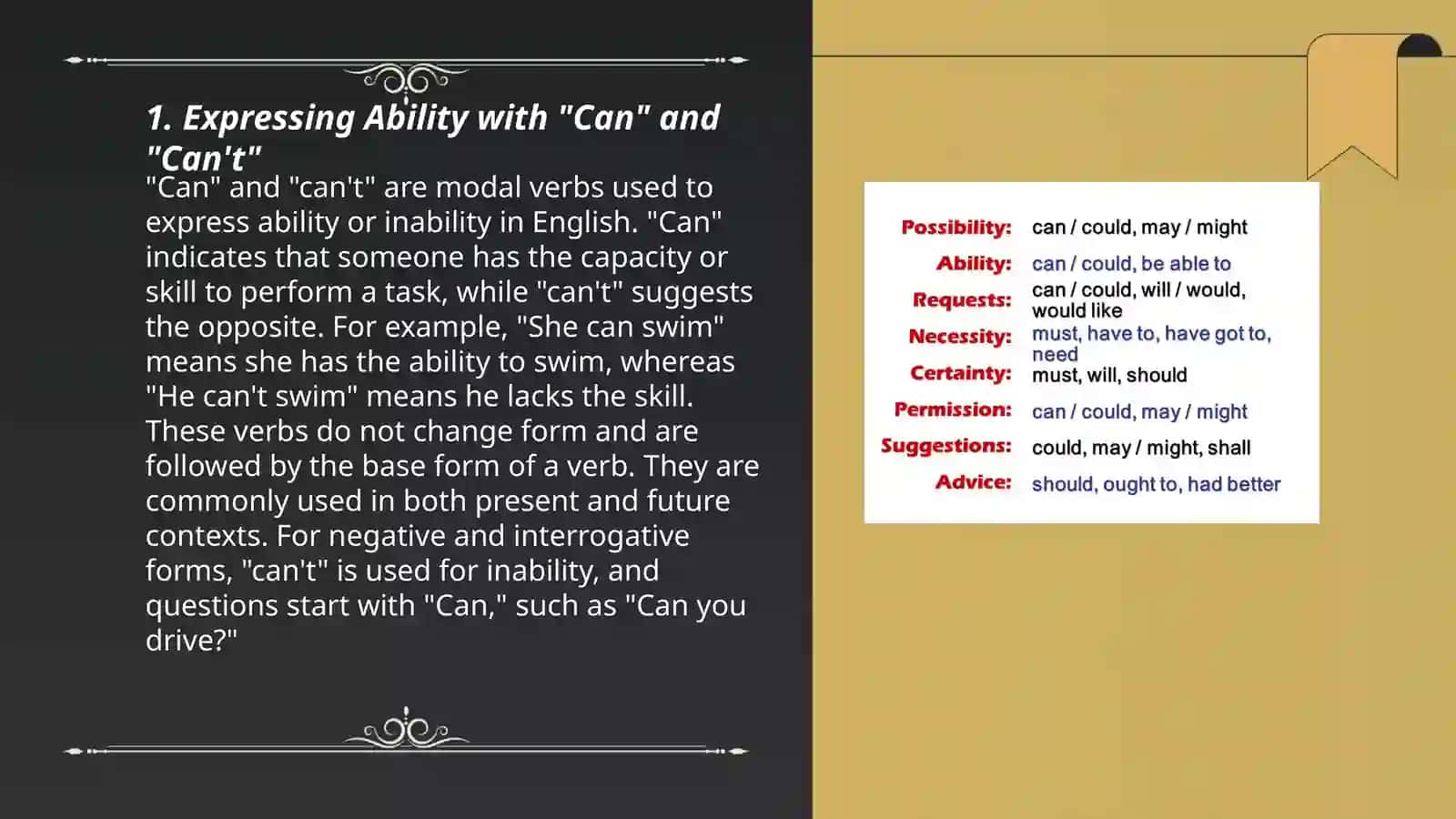 Modals 1: ability,permission,advice 3