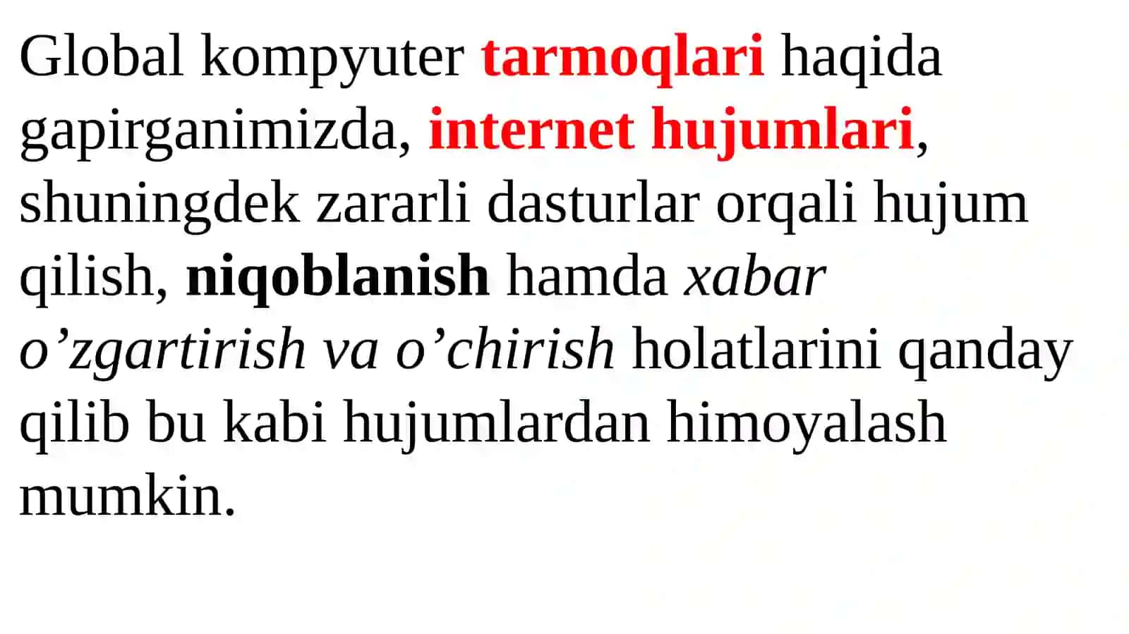 Tarmoq xavfsizligi. Xavfsiz aloqa xususiyatlari.Kriptografiyatamoyillari.Kompyuterxavfsizligi 3
