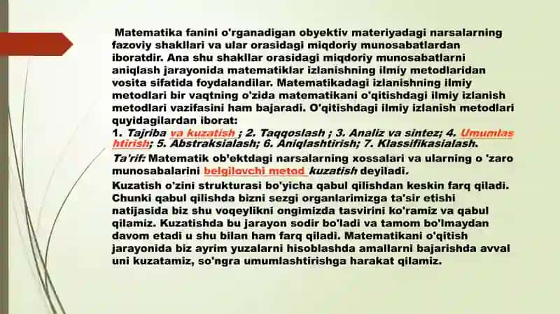 Matematika o'qitishda kuzatish va tajriba, taqqoslash va analogiya metodlari 3