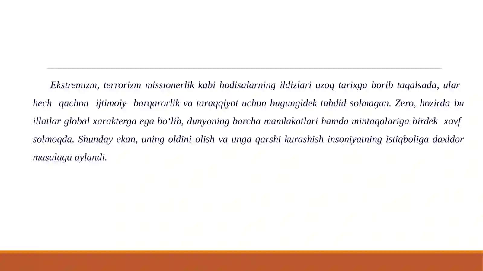 Diniy Ekstremizm, Terrorizm va Missionerlik Xavfsizlikka Tahdid 3