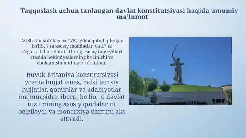 O'zbekiston Respublikasi Konstitutsiyasini boshqa davlat konstitutsiyasi bilan qiyosiy tahlil qilish 3