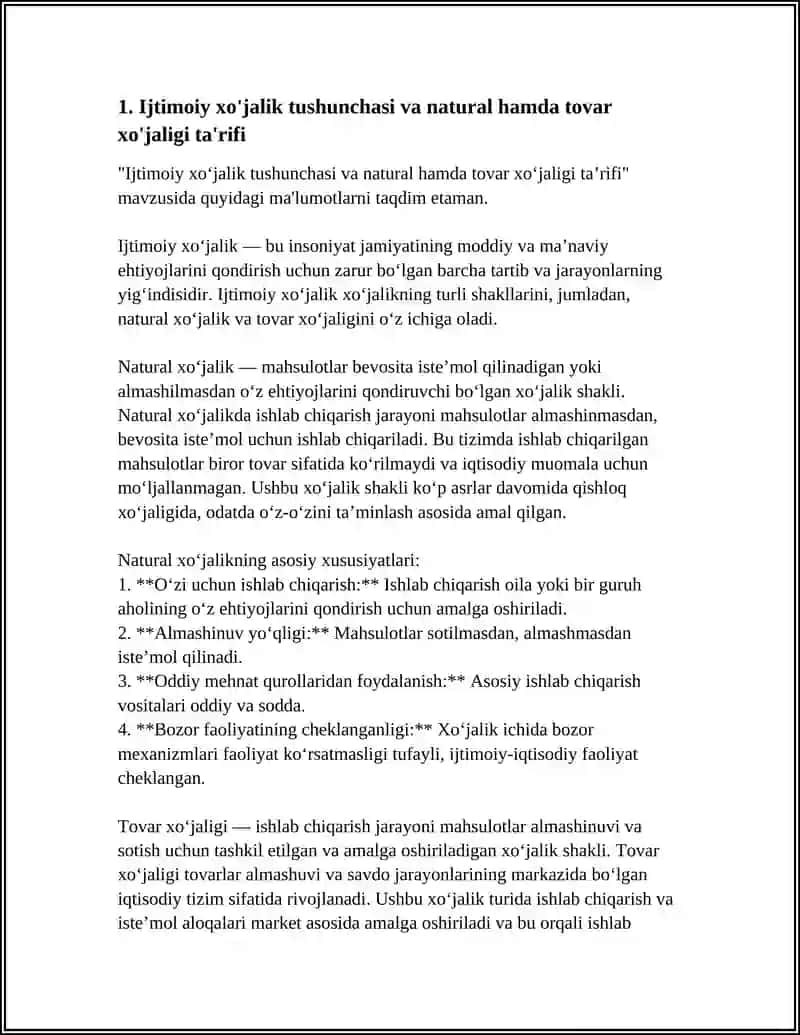 LJTIMOIY XO’JALIK YURITISH SHAKLLARI: NATURAL VA TOVAR XO 'JALIGI 3