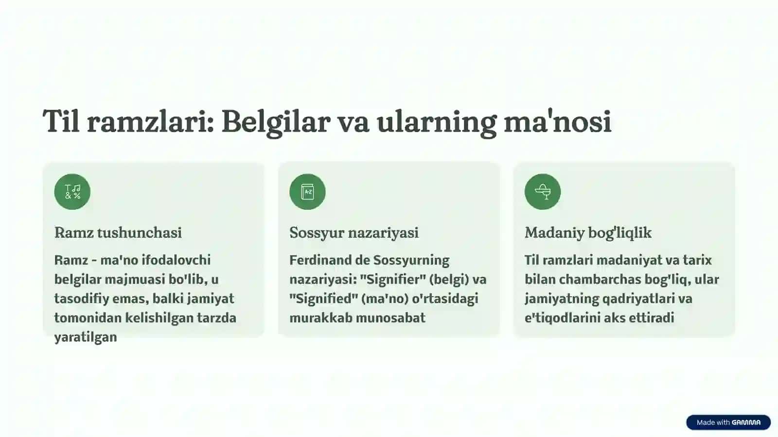 Til sistema sifatida: Til ramzlar tizimi sifatida 3