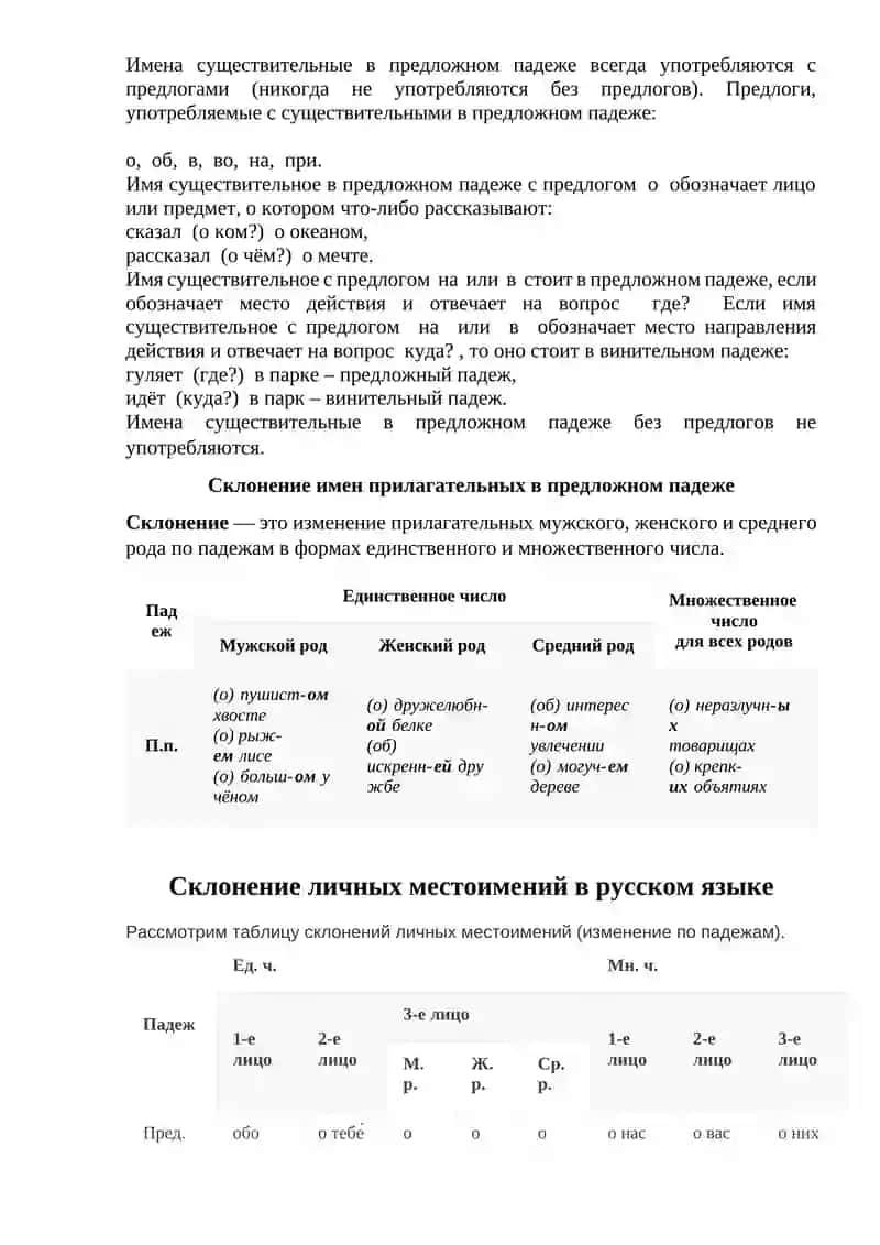 Предложный падеж. Формы П. п. имен существительных, местоимений, имен прилагательных, порядковых чис 3