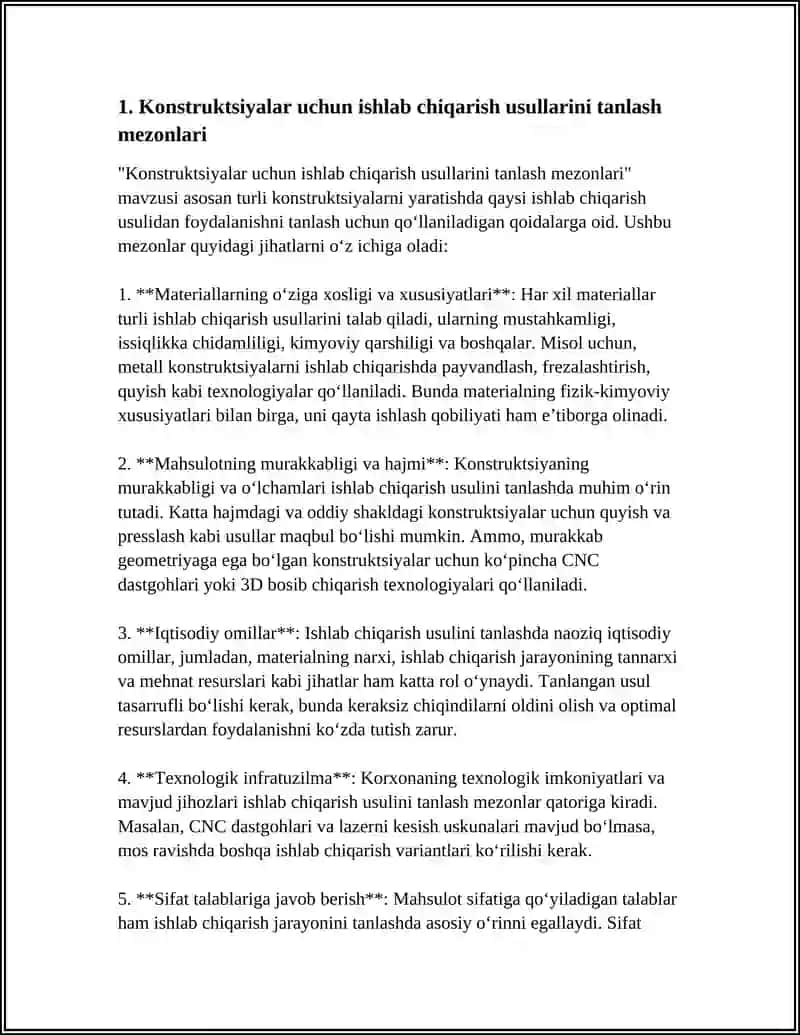 Konstruksiyalarni Ishlab Chiqarish Usulini Tanlash va Tanlash 3