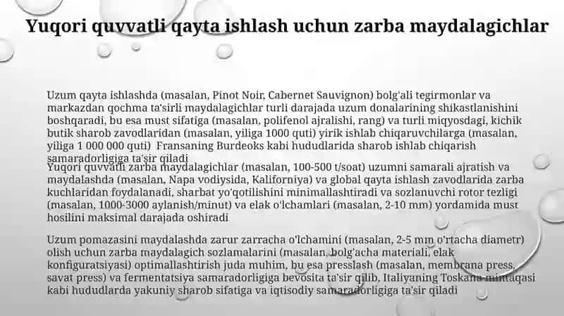 Uzum g‘ujumi bandidan ajratish va ezish texnologiyasi 3