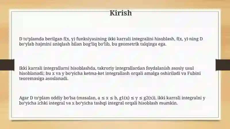 Ikki karrali integralning hisoblash usullari 3