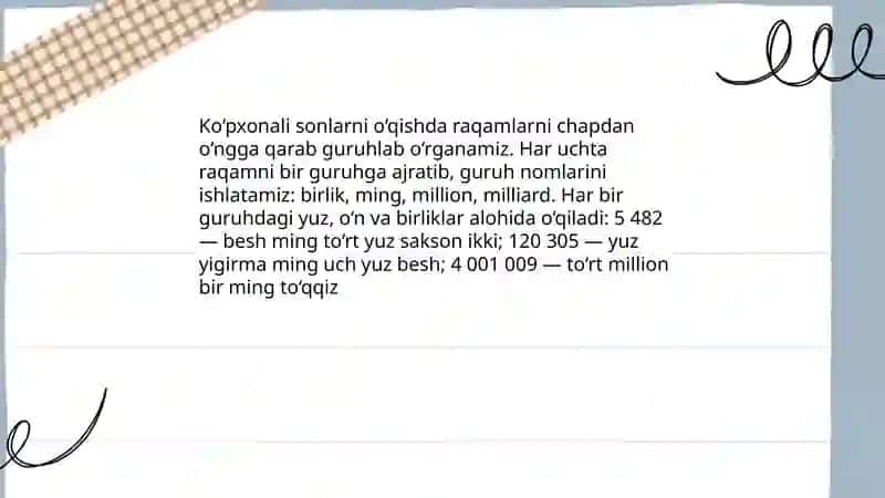 Ko‘pxonali sonlar ustida ishlash 3