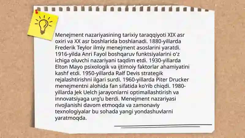 Menejment nazariyasi shakillanishi va rivojlanishi xususiyatlari 3