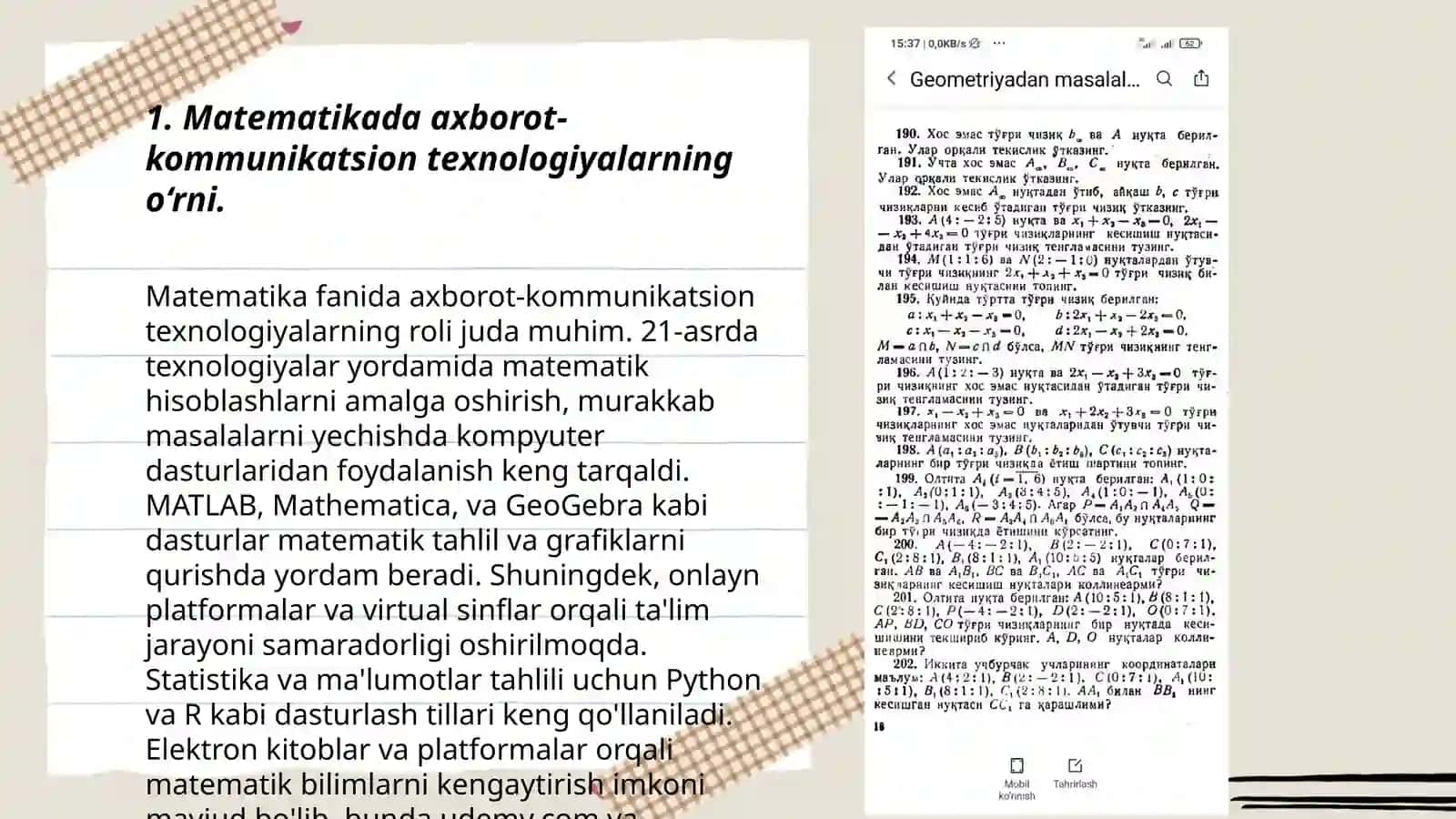 Matematika darslarida oʻqituchining axborot- kommunikatsion texnologiyalar yordamida kasbga yoʻnaltirish imkoniyatlari 3