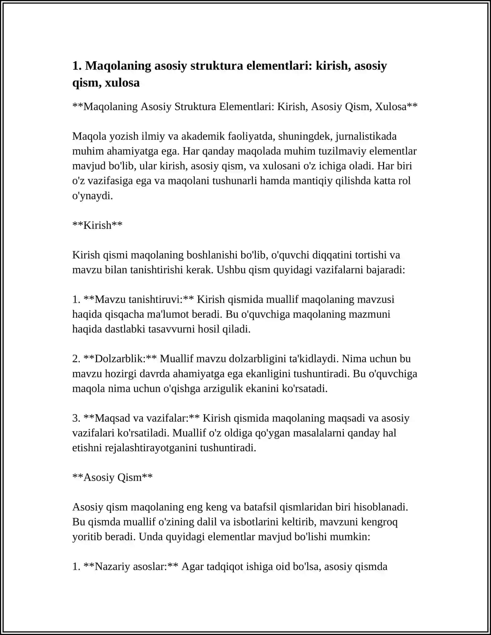 MAQOLALARNING STRUKTURAVIY ELEMENTLARINI VA ULARNI YOZISH XUSUSIYATLARINI O'RGANISH 3