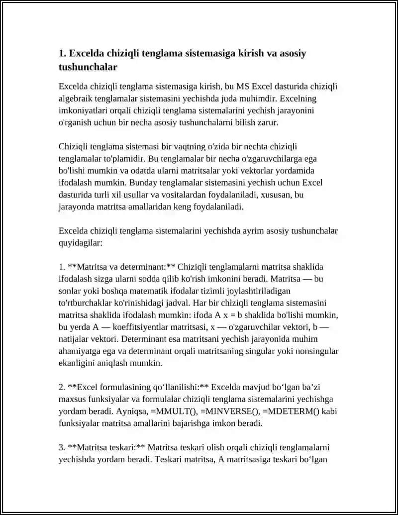 MS EXCEL DASTURI ELEKTRON JADVALIDA CHIZIQLI ALGEBRIK TENGLAMALAR SISTEMASINI YECHISH 3