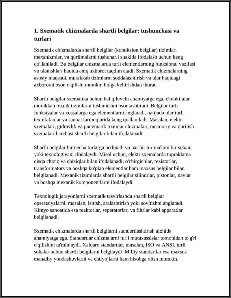 SXEMATIK CHIZMALARDA SHARTLI BELGILAR VA TAYM TESTLARIDAN FOYDALANISH VA NAMUNALAR TAYORLASH 3