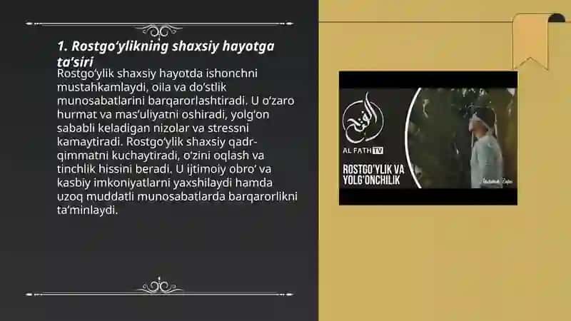 Rostgoʻylik va burchni his etib yashash 3