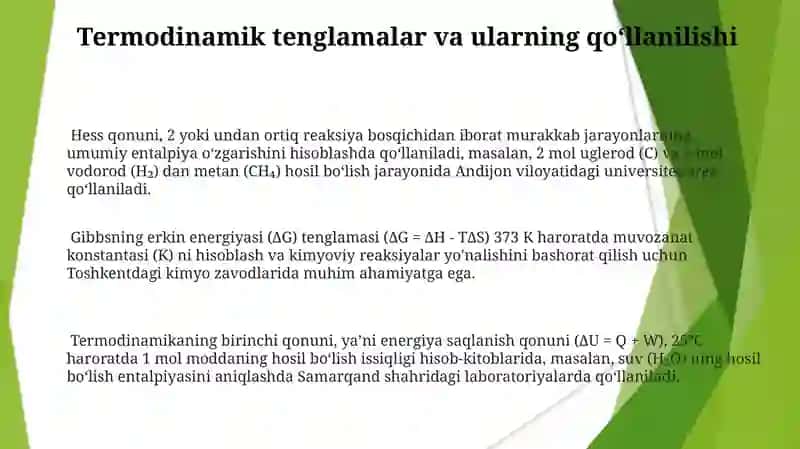 Yonish mahsulotlari entalpiyalarini hisoblash 3
