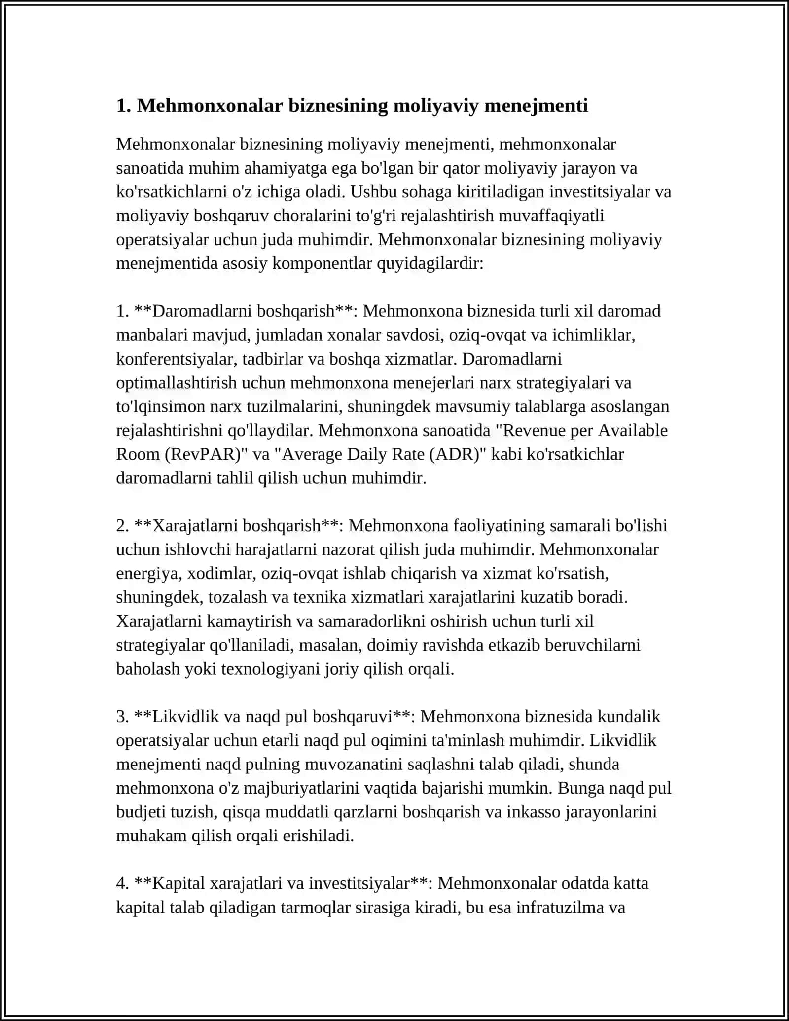 TURIZM VA MEHMONXONA XO‘JALIGI KORXONALARINING MOLIYAVIY BARQARORLIGI 3