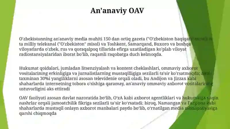 O'zbekiston respublikasida ommaviy axborot vositalarining faoliyati 3