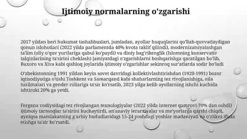 O'zbekiston Respublikasidagi ijtimoiy o'zgarishlar 3
