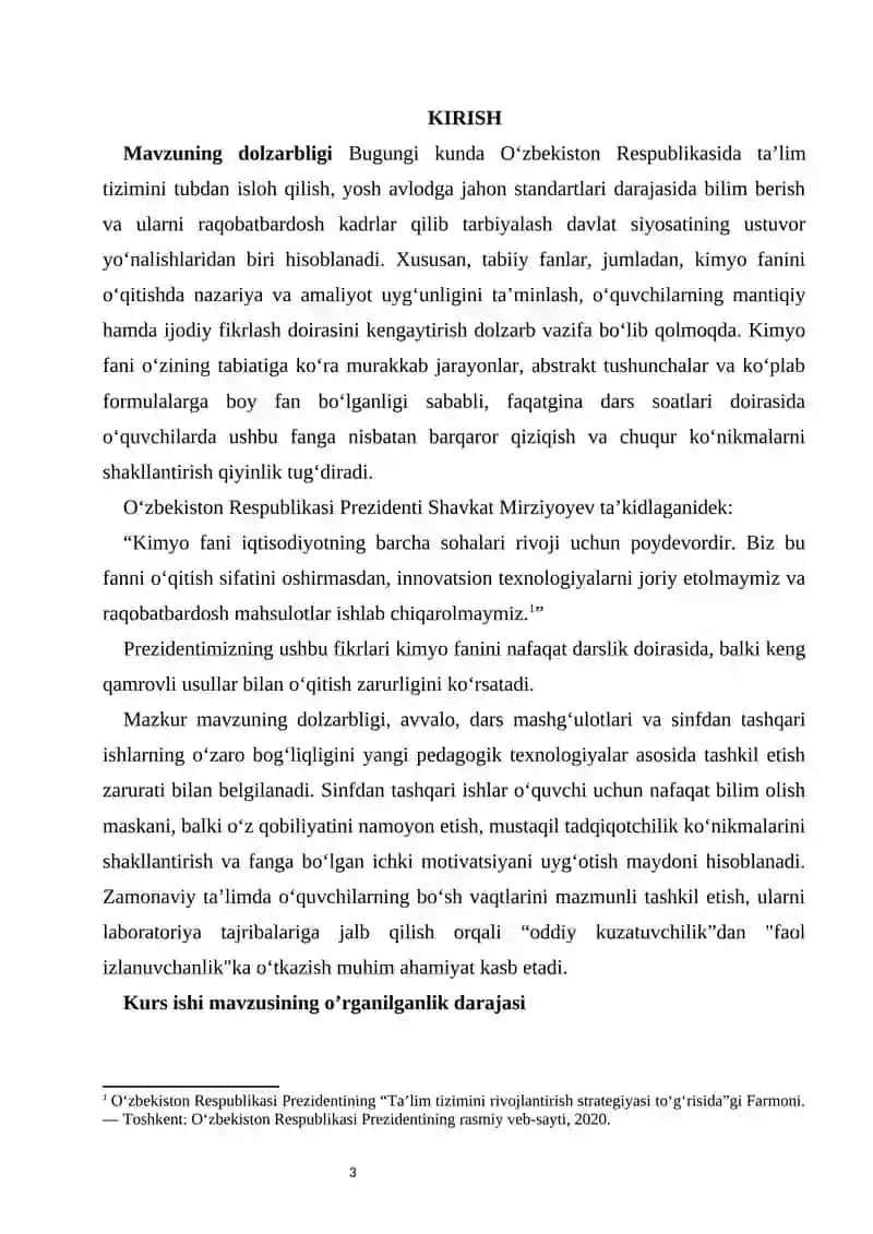 Kimyo o‘qitishda sinfdan tashqari ishlarning ta’lim va tarbiyaviy ahamiyati hamda ularni o‘tkazish metodikasi 3