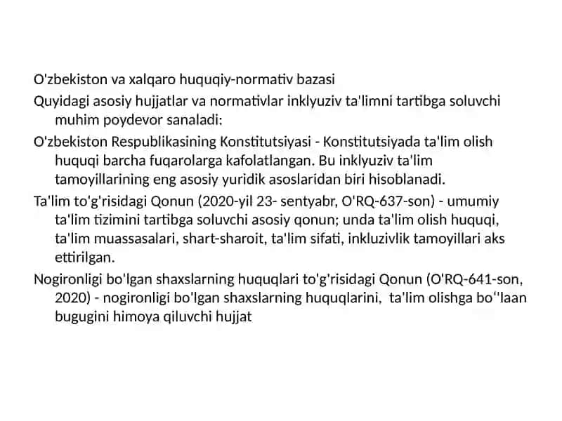 Umumiy pedagogika Inklyuziv ta’limni boshqarish huquqiy- me’yoriy asoslari 3