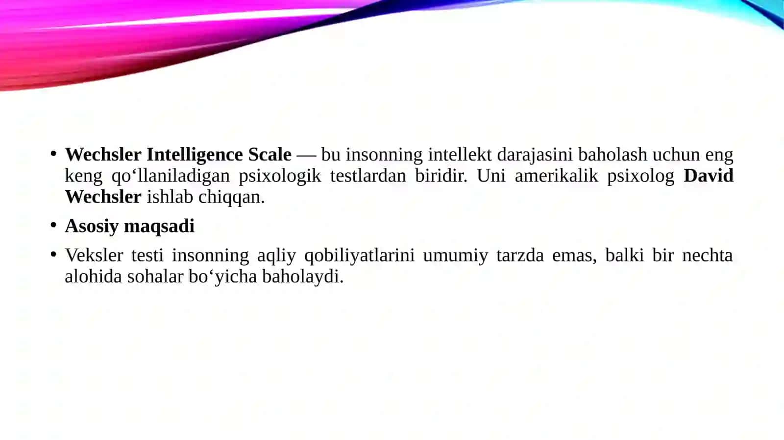 Vekslerning intelekt testi 2 3