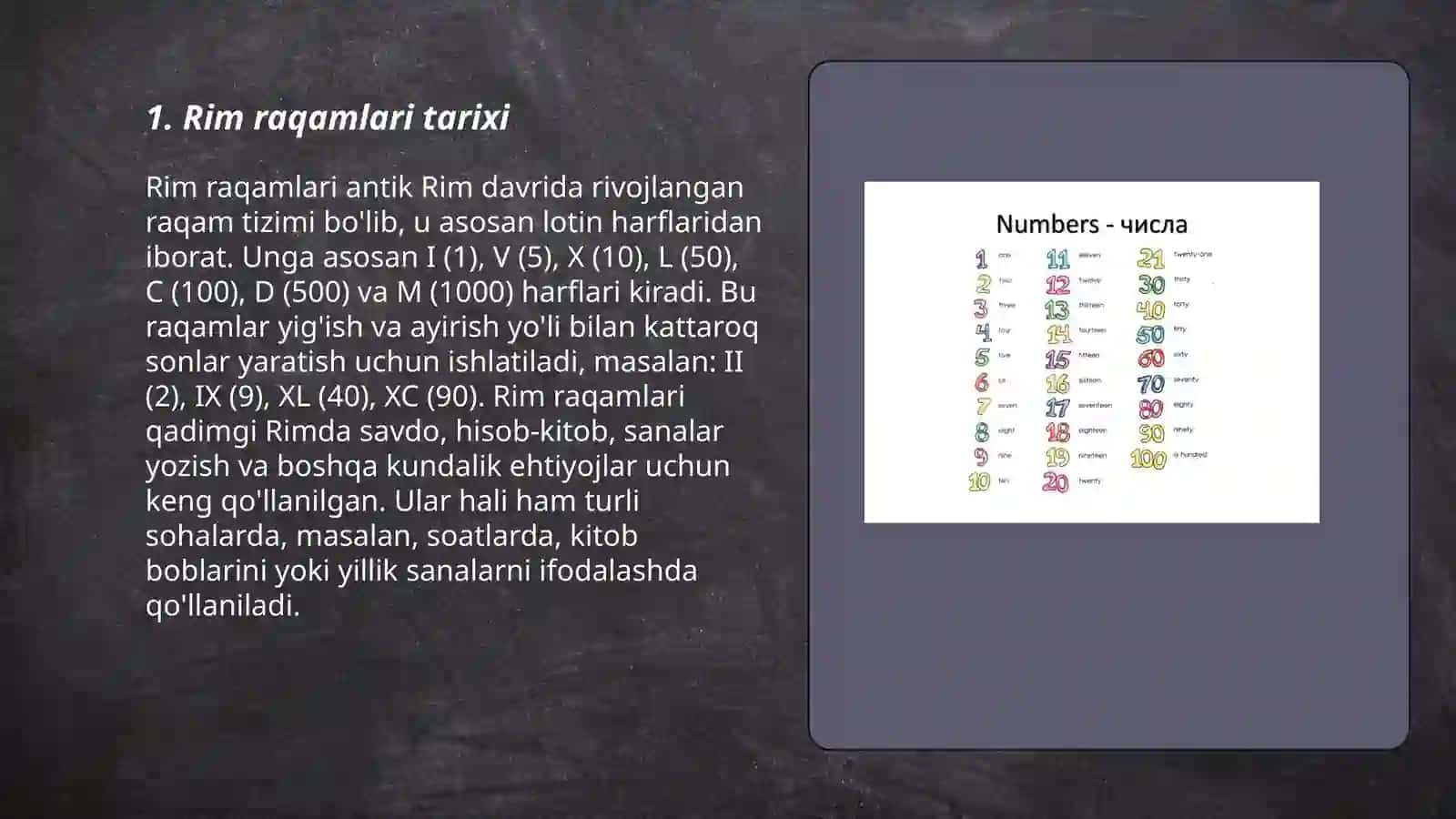 Rim raqamlari va sanoq sonlari 3