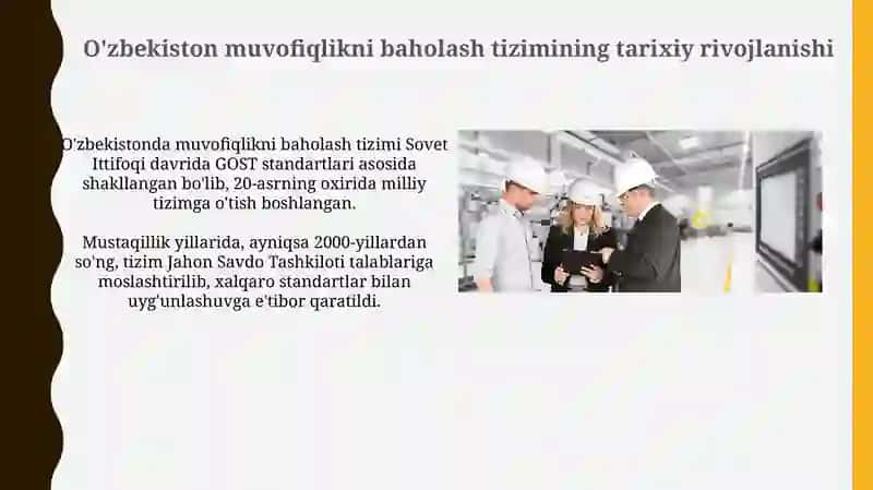 O'zbekiston muvofiqlikni baholash tizimining tarixiy rivojlanishi 3