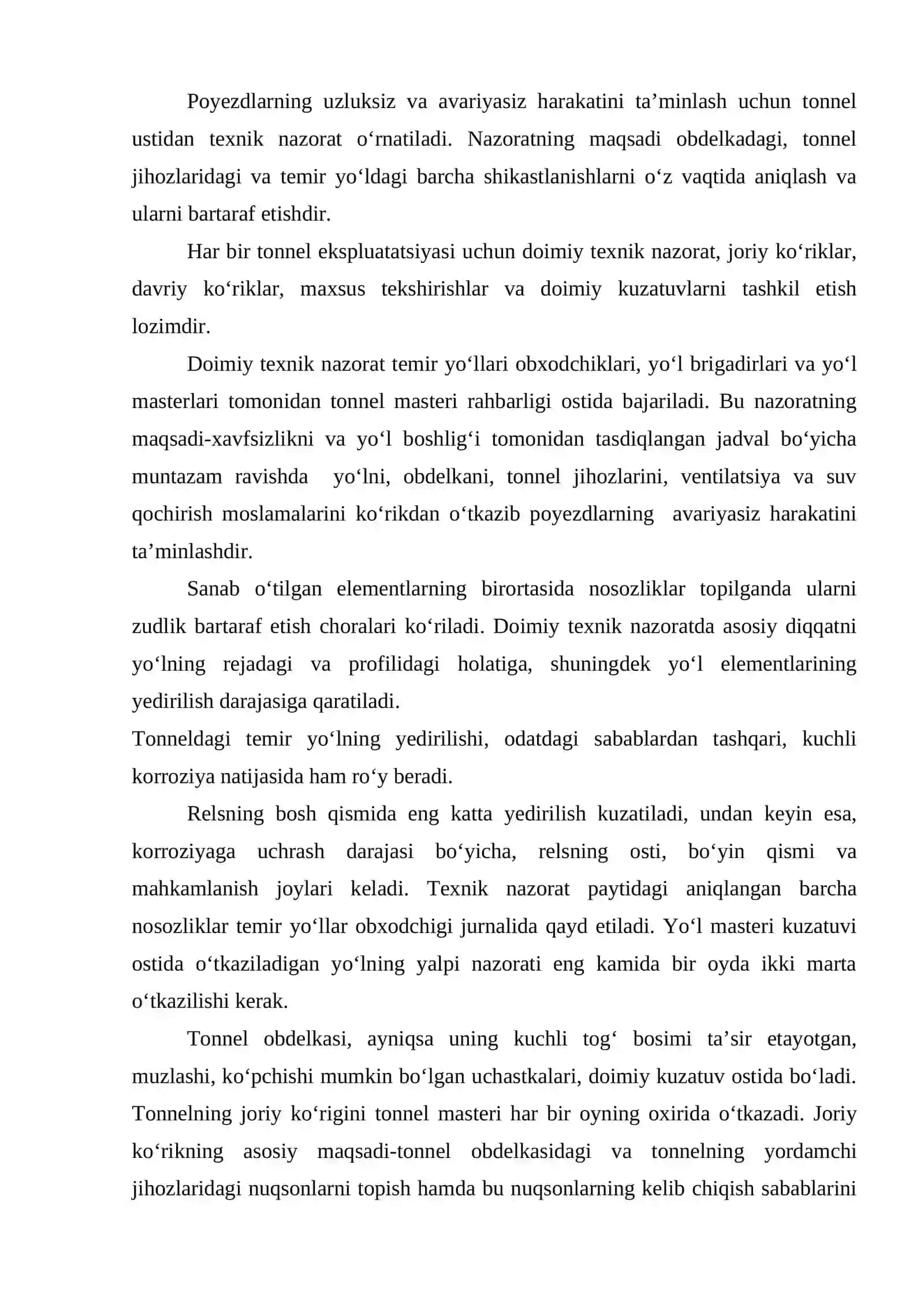 TONNELLAR EKSPLUATATSIYASI VA ULARNING HOLATI USTIDAN TEXNIK NAZORAT 3