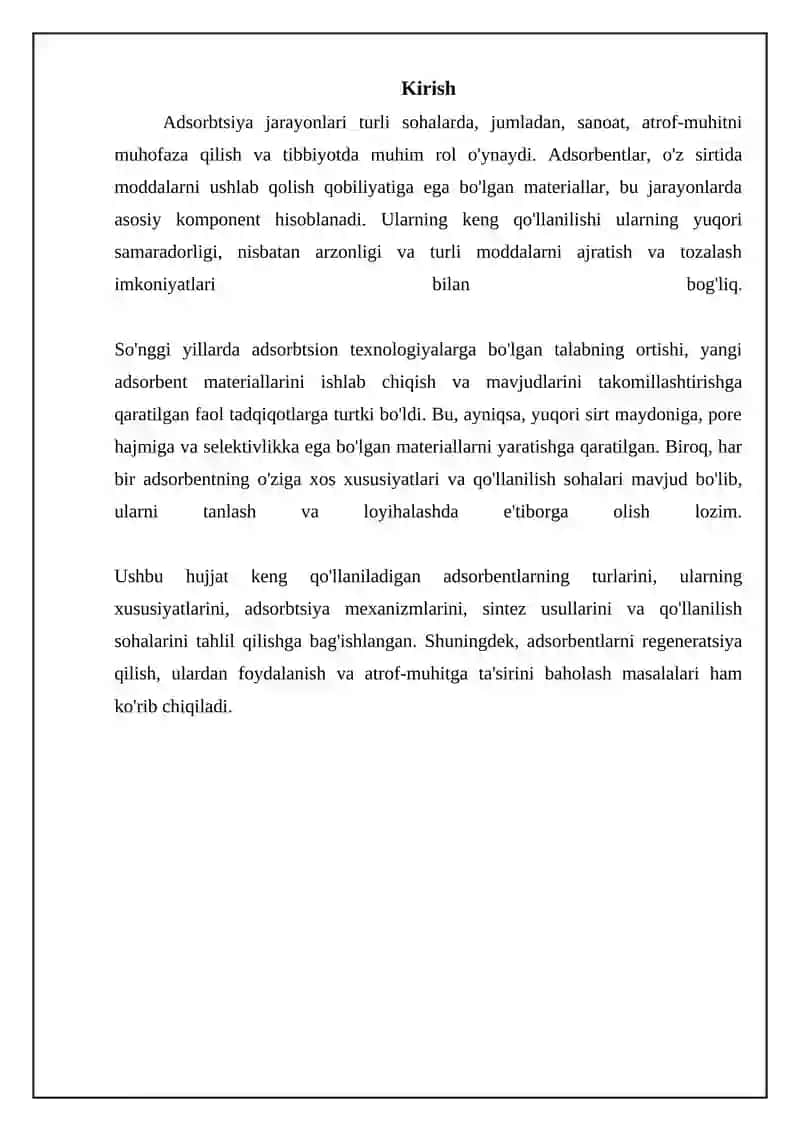 Keng qo'llaniladigan adsorbentlar: turlari, xususiyatlari va sintezi 3