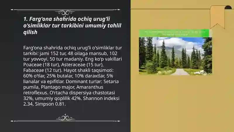 Fargʻona shahrida ochiq urugʻli osimliklarning tur tarkibi ahamiyatini aniqlash 3