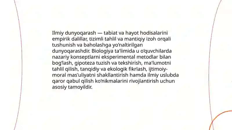 Biologiyani o‘qitishda o‘quvchilarning ilmiy dunyoqarashini shakllan- tirish metodikasi 3