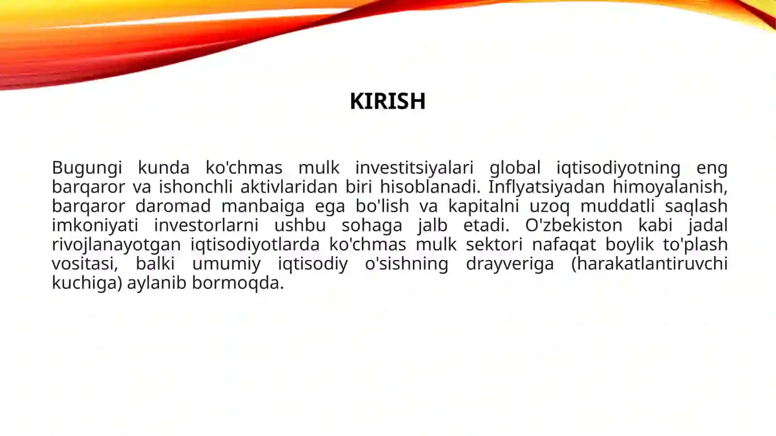 Ko'chmas mulk investitsiyalarining turlari va ularning tasnifi 3