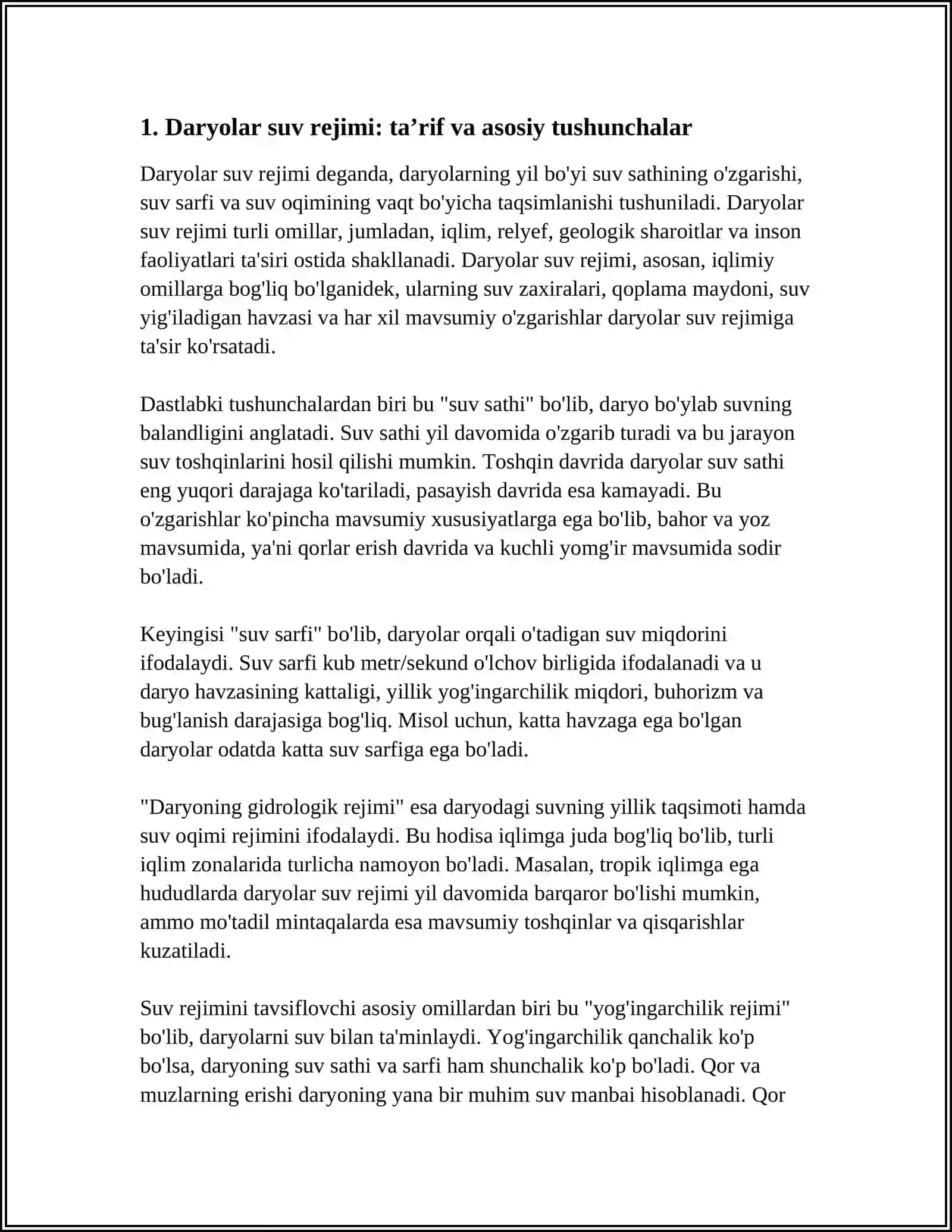 DARYOLAR SUV REJIMINING ASOSIY XUSUSIYATLARI 3