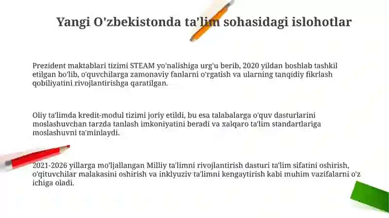 Yangi O'zbekistonda ta'lim sohasidagi islohotlar 3